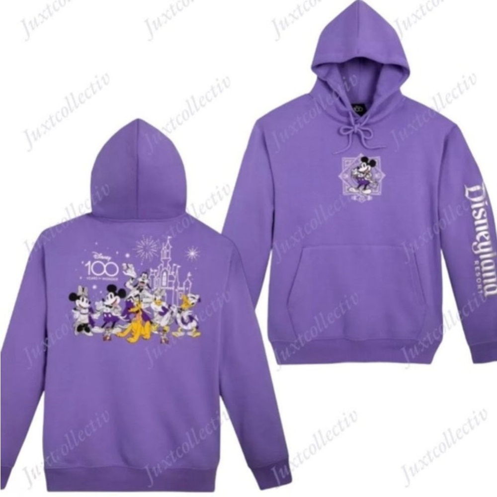 Exclusive Disney Parks 100th Anniversary Hoodie L Purple Silver Special Edition